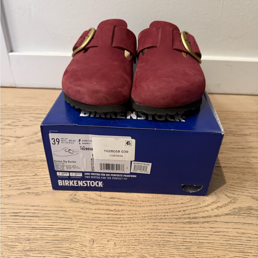 Birkenstock Boston Big Buckle, Berry Crush with Gold Buckle, Sz 39